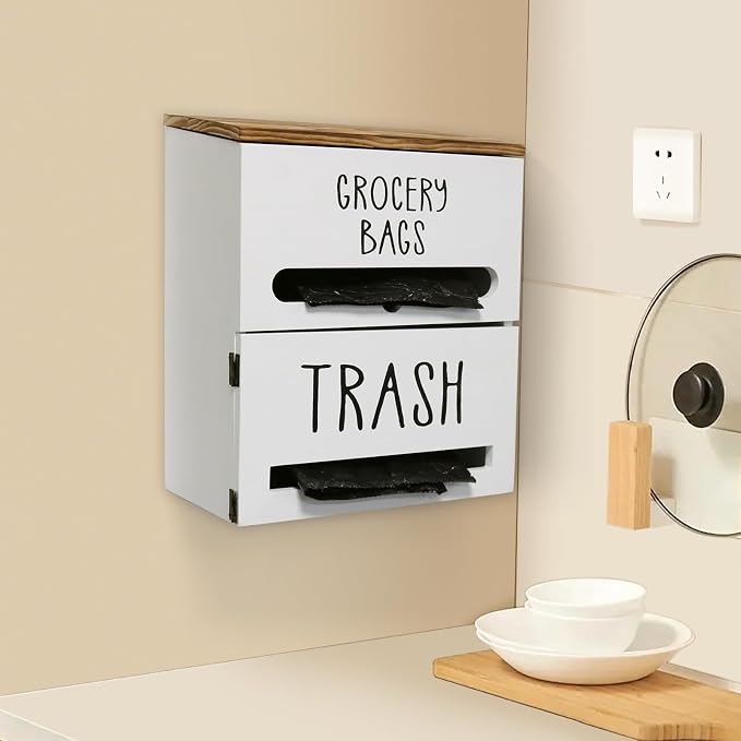 2 in 1 Trash Bag Dispenser, Double Wall Mounted, Wood Trash Bag Holder - Image 5