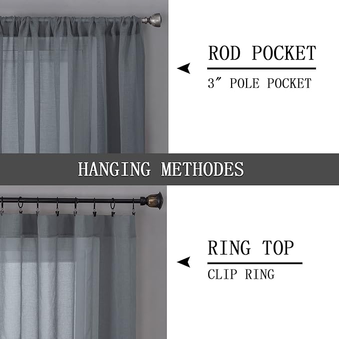 Tollpiz Sheer Curtains Bedroom Linen Textured Curtain Sheers Light Filtering - Image 5