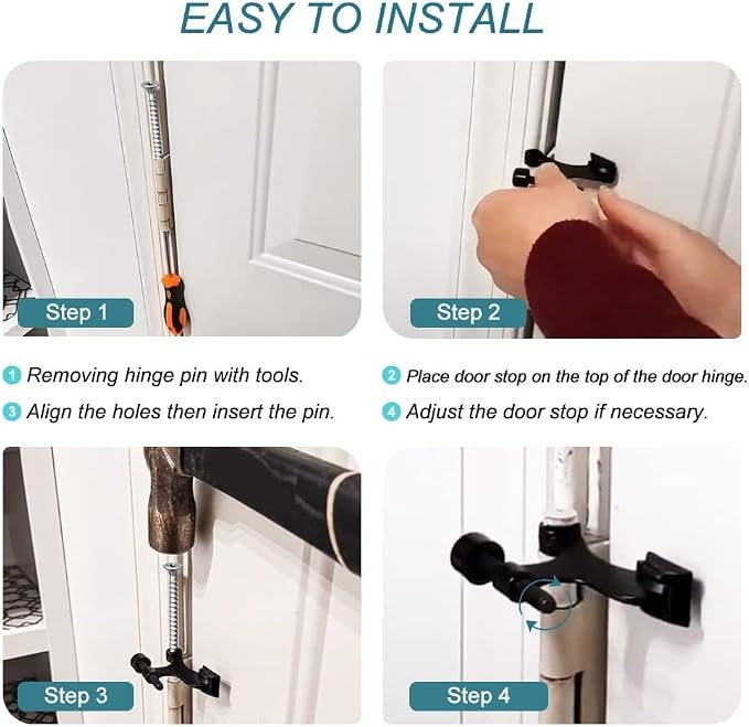 48Pack Hinge Pin Black Door Stopper, Adjustable Heavy Duty Hinge Pin Door Stop - Image 6