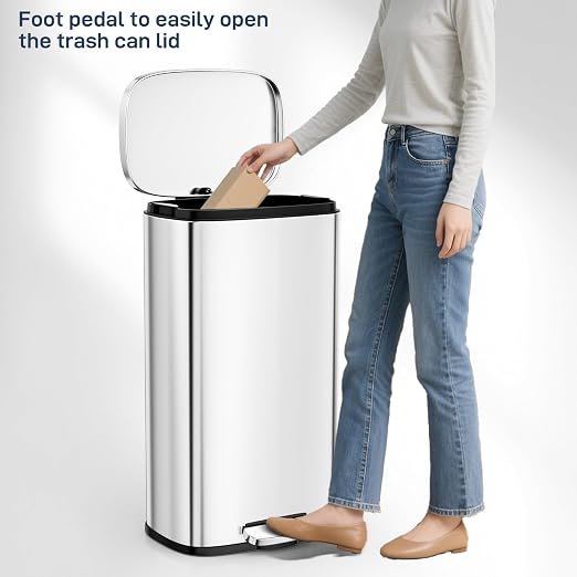 Arlopu 8 Gallon Step Trash Can, Stainless Steel Garbage Bin, Soft-Close Rubbish - Image 7