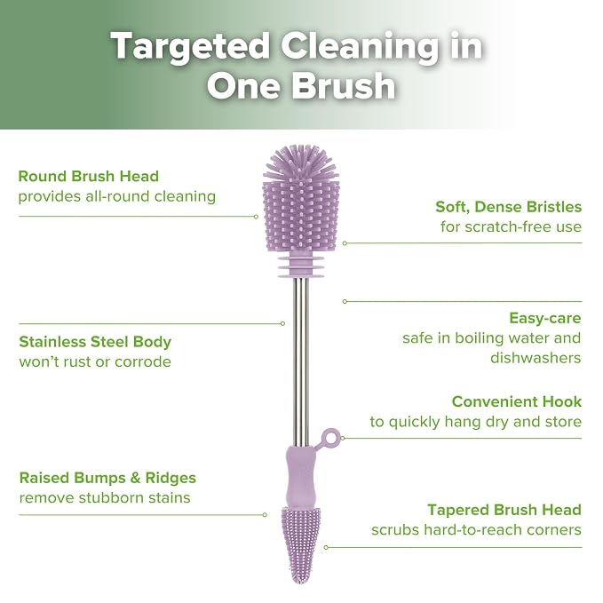 haakaa Cleaning Brush Silicone Bottle Brush Double-Ended Soft Silicone Bristles - Image 4