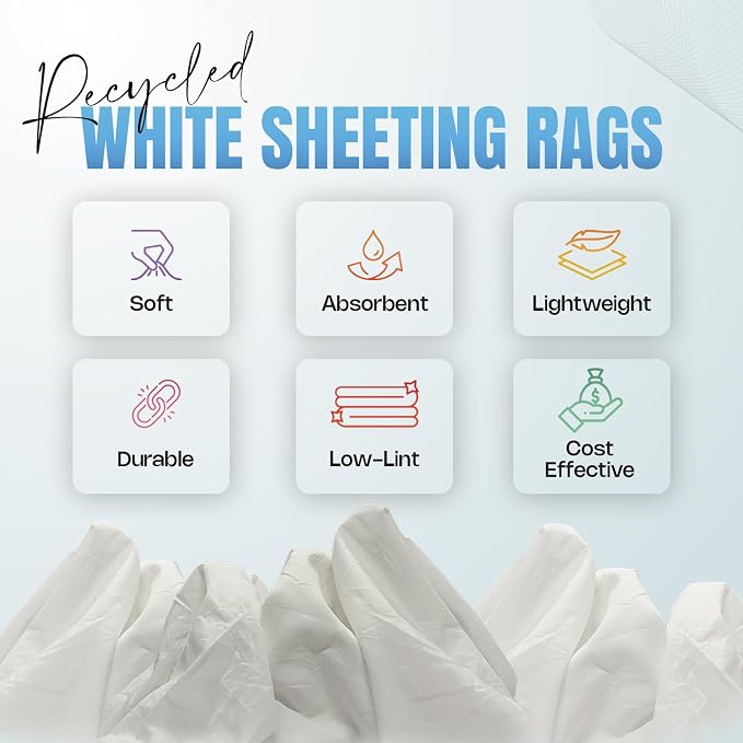 Recycled White Sheeting Cleaning Rags – Lint Free White Cotton Cloths - Image 6