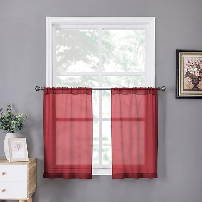 Tollpiz Short Sheer Tier Curtains Linen Textured Half Kitchen Curtain Sheers by Tollpiz