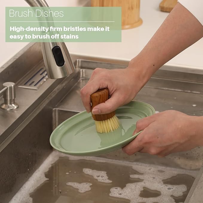 Teak Dish Scrub Brush 3PCS by HTB, Good Grip Small Wooden Dish Brush - Image 6