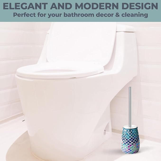 Escenzy Mermaid Bathroom Toilet Brush and Holder Set Mosaic Glass | Non-Rustic - Image 3