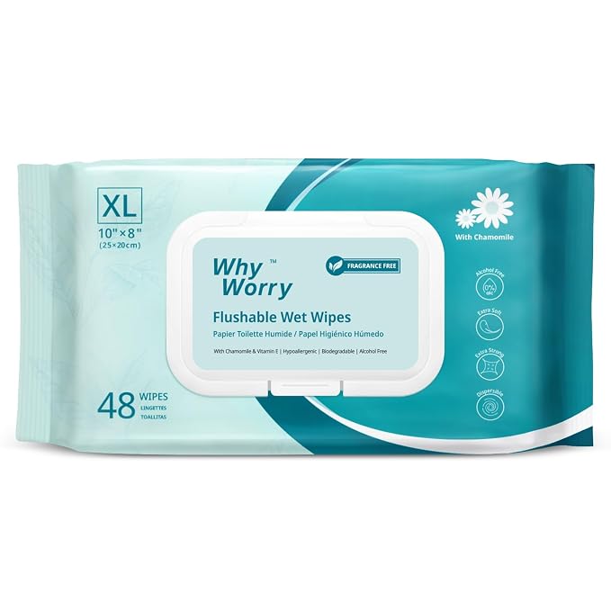 WhyWorry Flushable Wipes for Adults, Extra Large 8"x10" Butt Wipes for Personal by WHYWORRY