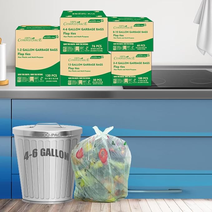 4-6 Gallon Flap Tie Compostable Trash Bags, Compost Bags Kitchen Trash Bags - Image 6