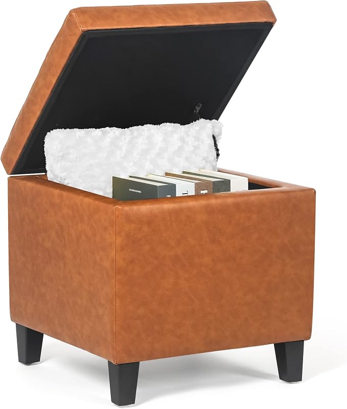 Adeco 17.7" Leather Cube Storage Orange Ottomans - Image 5