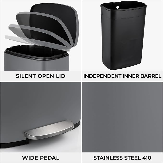 8 Gal Kitchen Trash Can, 30L Recycling or Garbage Bin, Brushed Stainless Steel - Image 5