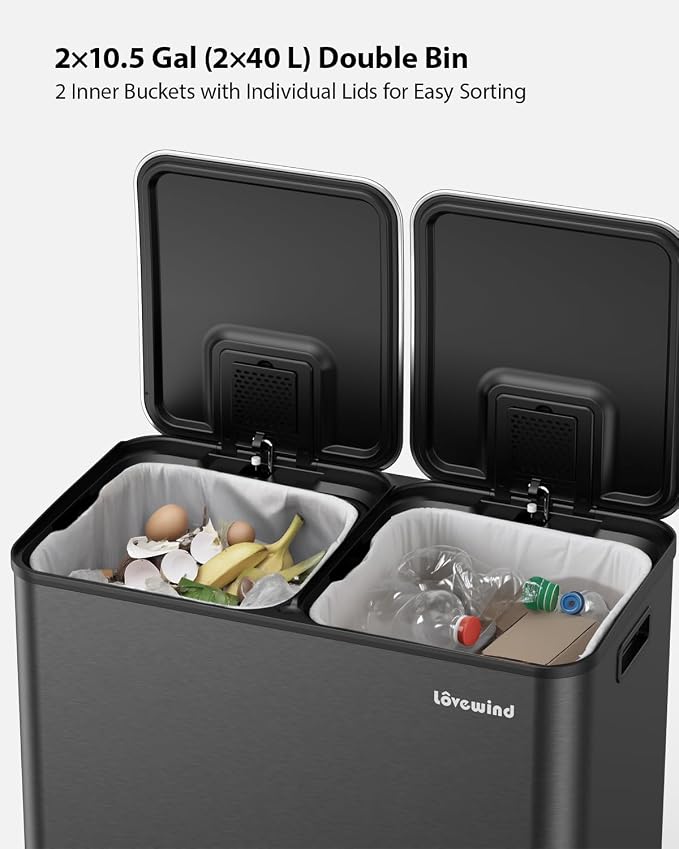 Lovewind Trash Can, 2 x 10.5 Gallon Garbage Can - Image 3