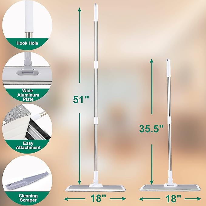 18" Professional Microfiber Mop Floor Cleaning System, Flat Mops - Image 5