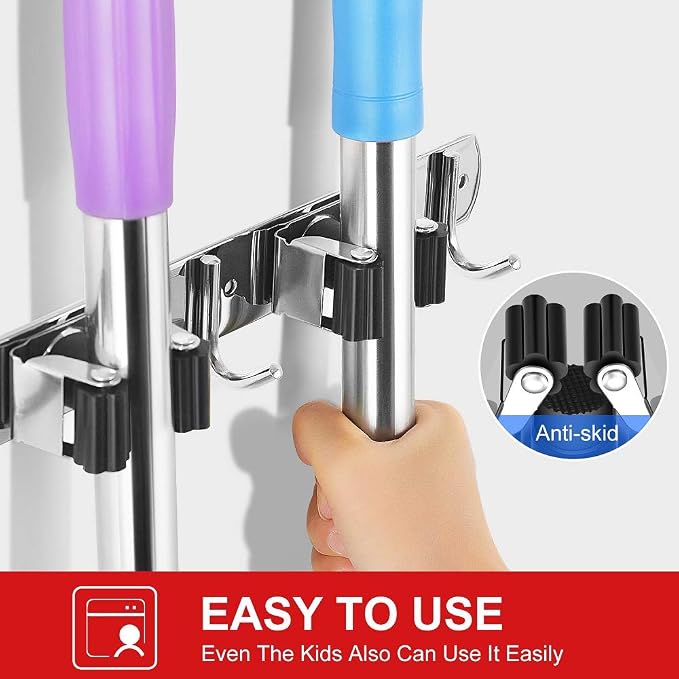 IMILLET Broom Holder Wall Mounted, Stainless Steel Broom and Mop Holder Self - Image 5