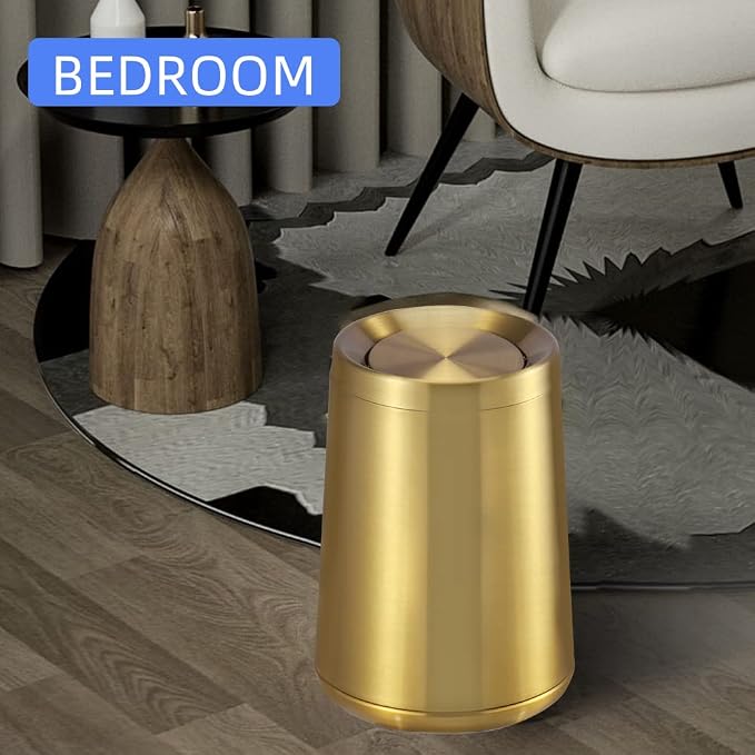 Household Swing Gold Bathroom Trash Can，Brushed Stainless Steel，10 L/3 - Image 4