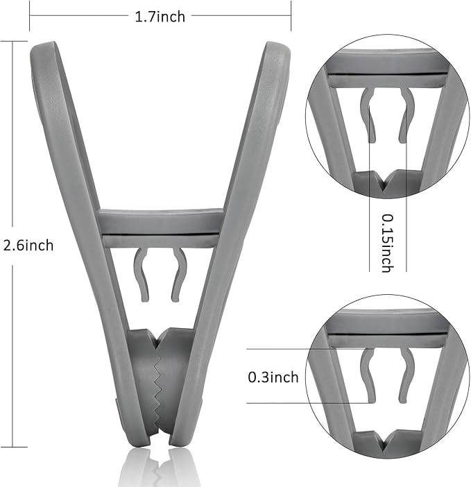 Tinfol 50pc Grey Plastic Hanger Clips, Strong Pinch Grip Finger Clips - Image 2