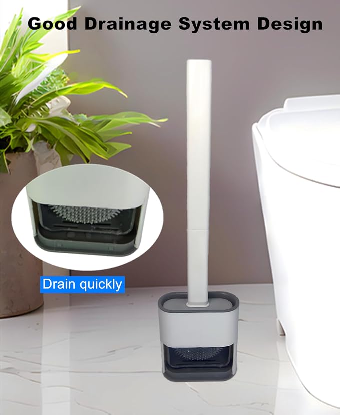 Toilet Brush with Holder Silicone Toilet Brush and Cleaning Brush - Image 4