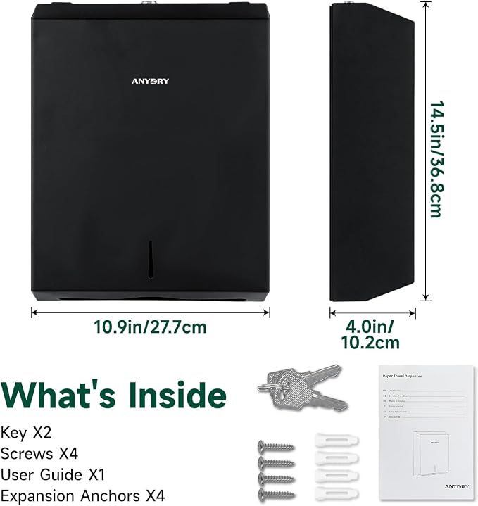 Commercial Paper Towel Dispenser Wall Mount 400-Sheet Capacity Matte Black - Image 8