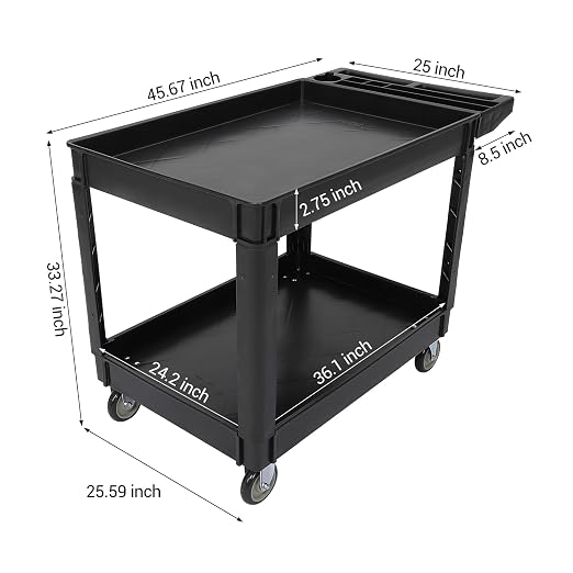 Utility Service Cart 2-Shelf 500 Lbs Capacity, Heavy Duty Rolling Cart - Image 4