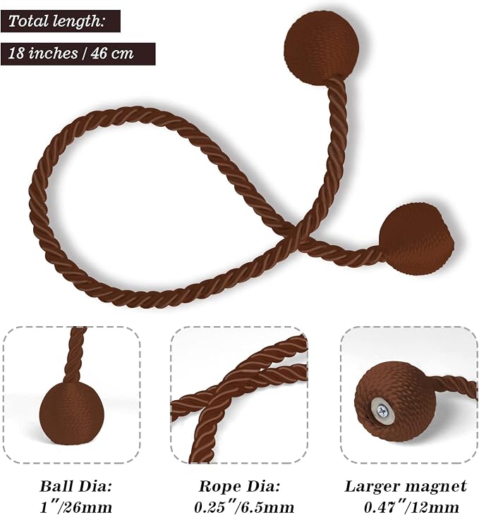 Hion Magnetic Curtain Tiebacks Dark Brown 4 Pack, Curtain Tiebacks Buckles - Image 2