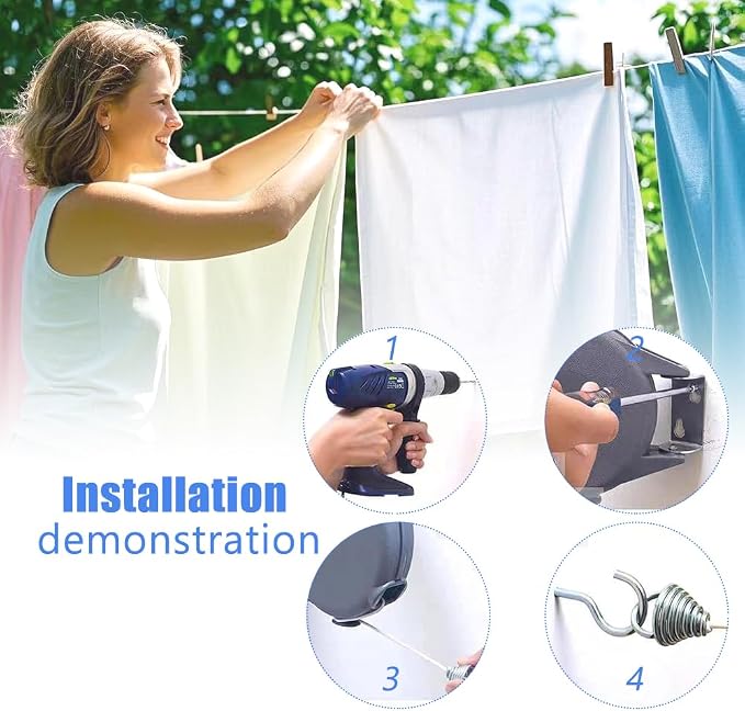 Retractable Clothesline Used to Outdoor，49 feet PVC Line Retracting，Including - Image 4