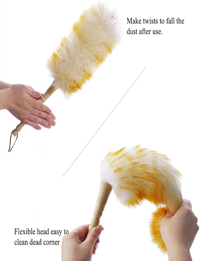 J&A Lambswool Dusters with Solid Wooden Handle, Flexible Head, Anti-Static - Image 2