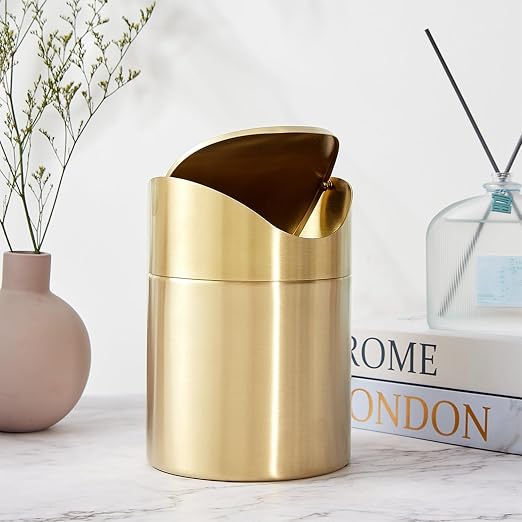 Stainless Steel Trash Can with Swing Lid, Mini Countertop Trash Bin Bathroom - Image 4