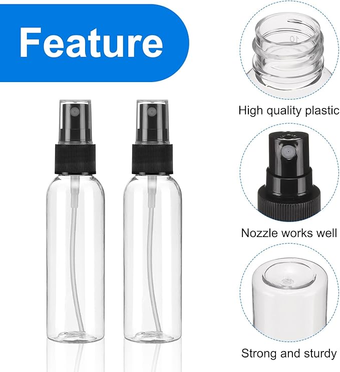 uxcell 10 Pack Spray Bottles, 2 Oz/60ML Clear Empty Mist Plastic Mini Travel - Image 3