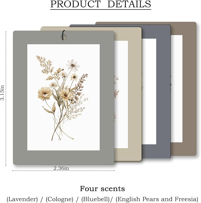 Vintage Rustic Floral Car Air Freshener 4 Pcs, Neutral Cottagecore Flower - Image 4