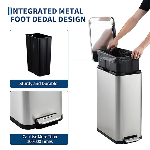 Garvee 13 Gallon Kitchen Trash Can, Stainless Steel Step Garbage Bin - Image 3