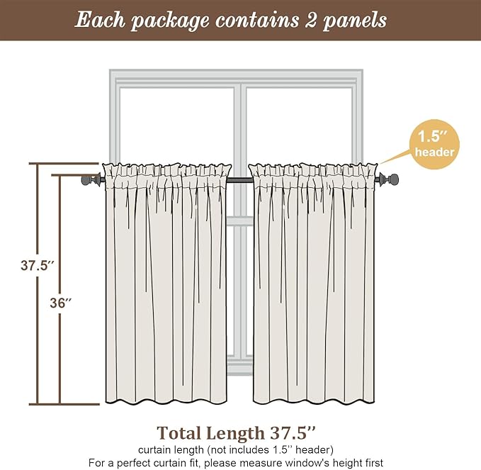 Chyhomenyc Taupe Sheer Curtains 36 inch Length 2 Panels, Light Filtering Voile - Image 5