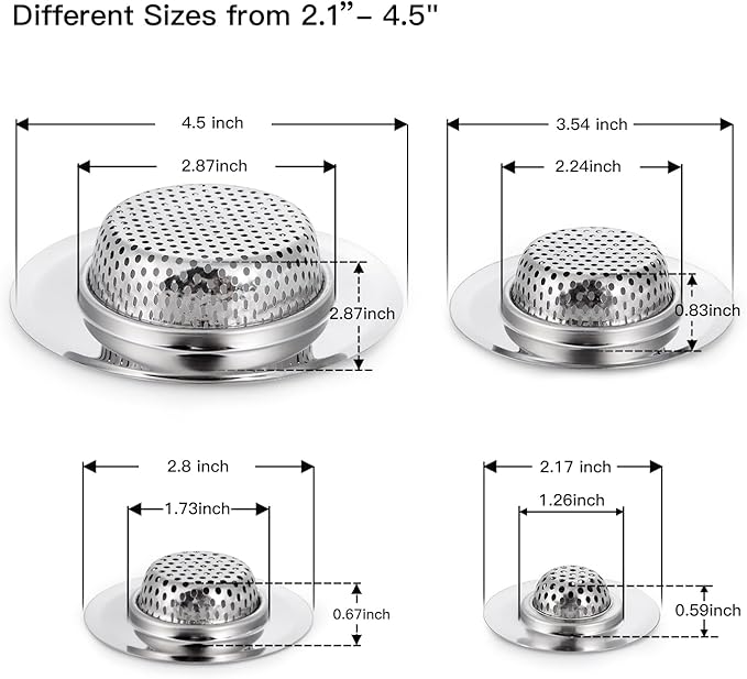 4 Pack Heavy Duty Stainless Steel Kitchen Sink Drain Strainer, Bathroom Hair - Image 2