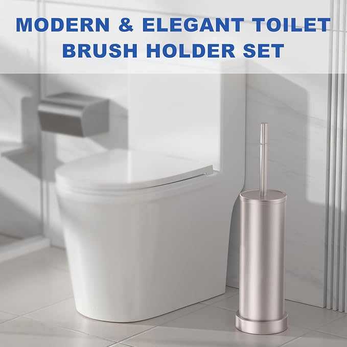 Brushed Nickel Toilet Brush and Holder Set, 304 Stainless Steel Toilet Brush - Image 7