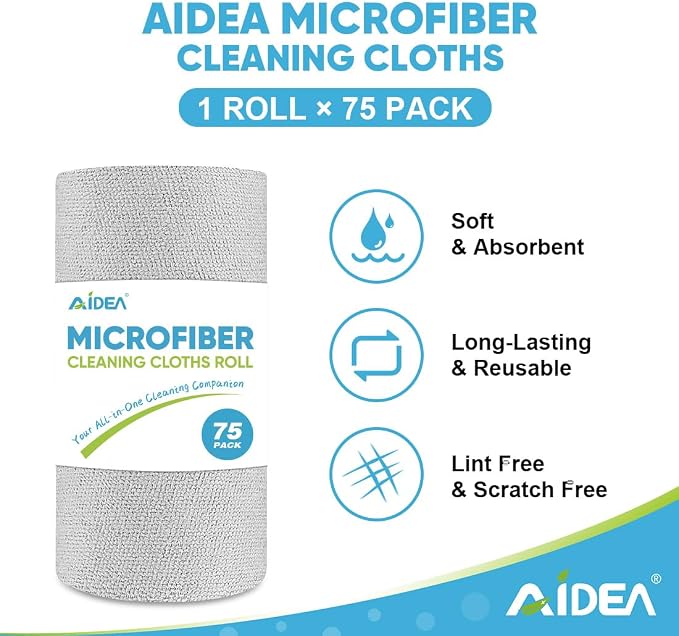 AIDEA Microfiber Cleaning Cloth Roll, Reusable Paper Towels Tear Away Cloth - Image 2
