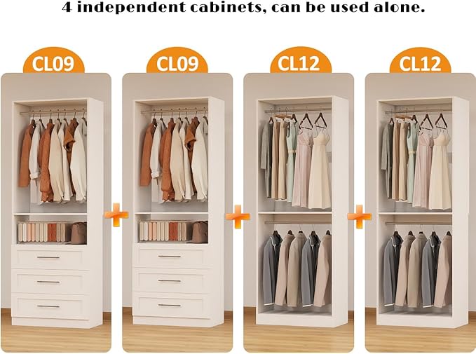 Closet System with 4 Sets, 8FT Closet Organizer Systems with 6 Wooden Drawers & - Image 7