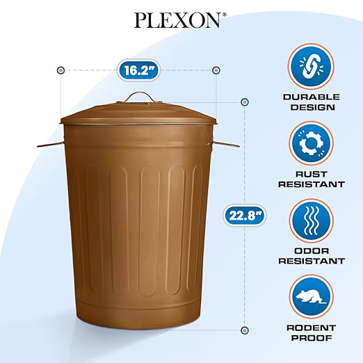 Plexon Round Trash Can 13 Gallon, Vintage Metal Outdoor Trash Can - Image 7