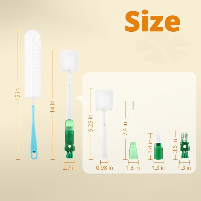 OUTXE 5 Pack Bottle Brush Set, 5-in-1 Water Bottle Cleaner Brush, 3 Straw Brush - Image 7