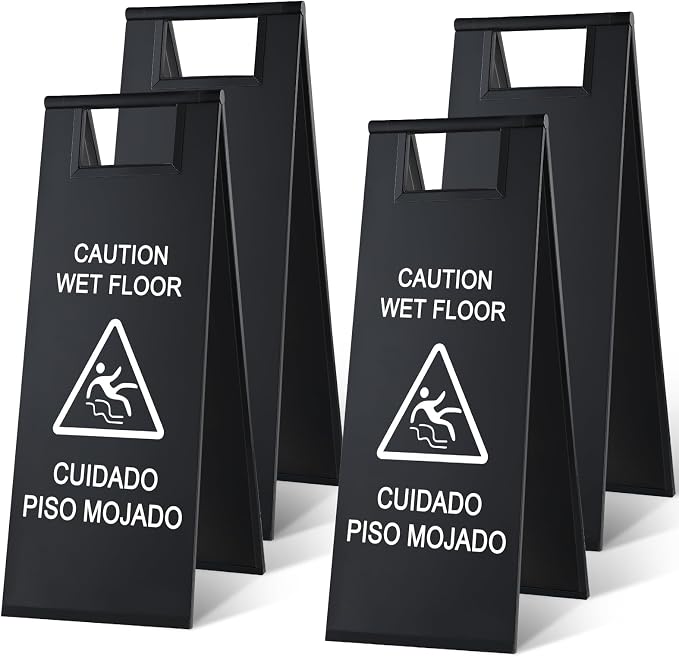 LEIFIDE 4 Pcs Stainless Steel Wet Floor Caution Sign Bulk 8.8 Pound Portable by LEIFIDE