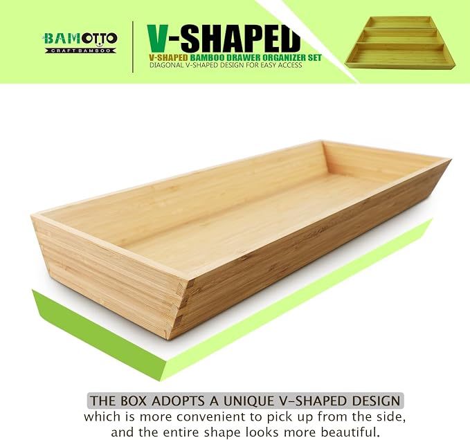 2-Piece V-Shaped Bamboo Drawer Organizer - Image 3