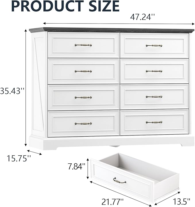 8 Drawer Dresser for Bedroom, Rustic Farmhouse Dresser - Image 2