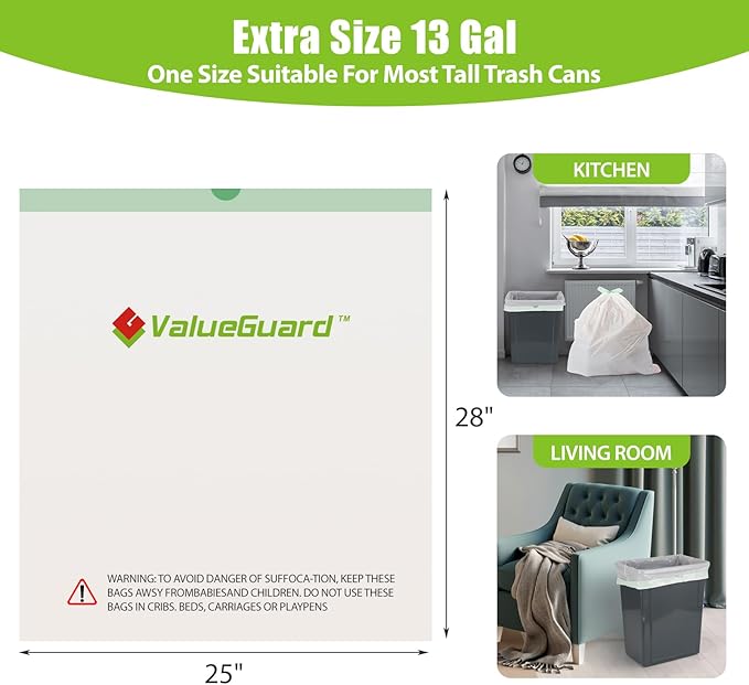 Large Trash Bags 13 Gallon Tall Kitchen Drawstring 100% Post-Consumer Recycled - Image 3