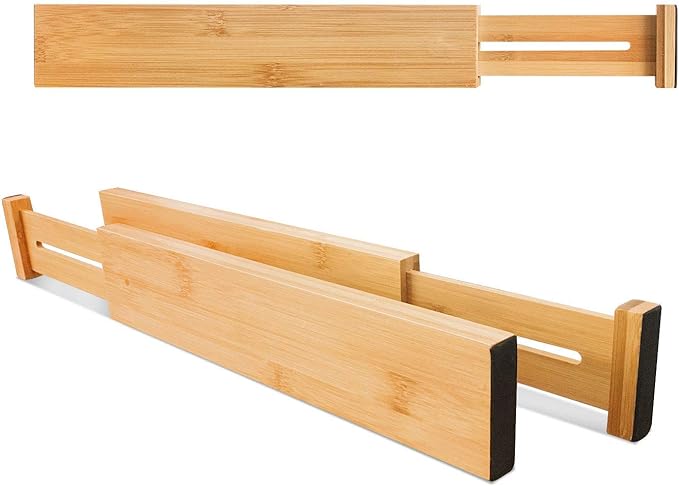 VaeFae Adjustable Bamboo Drawer Dividers, Expandable Drawer Organizer - Image 3