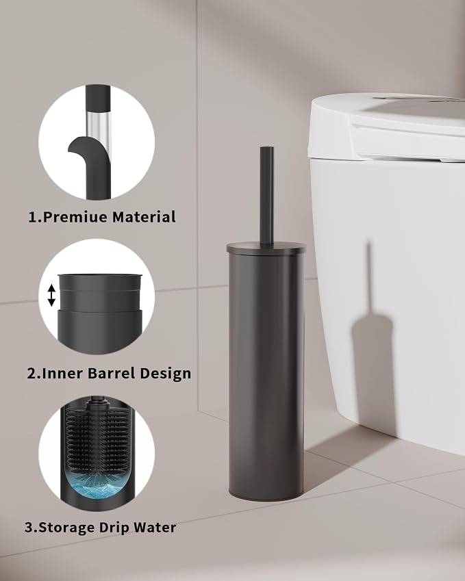 Toilet Brush and Holder Set, Stainless Steel Toilet Bowl Brush - Image 3
