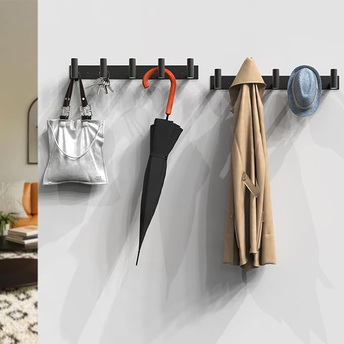 VAEHOLD Black Hat and Coat Wall Mount Rack 5 Hooks - Image 4