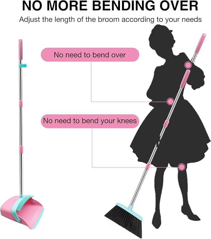 NACENA Broom and Dustpan Set, 52-in Long Adjustable Handle Broom Dustpan Combo - Image 3
