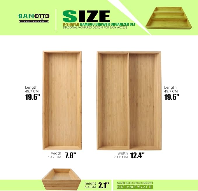 2-Piece V-Shaped Bamboo Drawer Organizer - Image 2