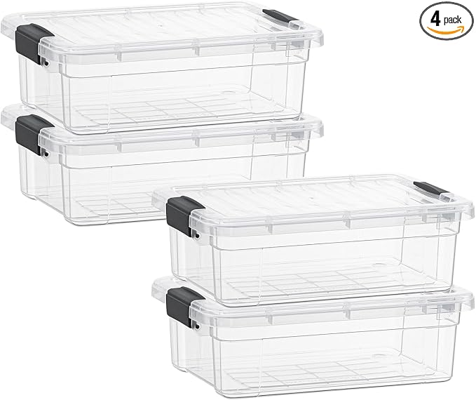 Superio Storage Bins with Lids- 4 Pack, 7.4 Qt Clear Boxes by Superio