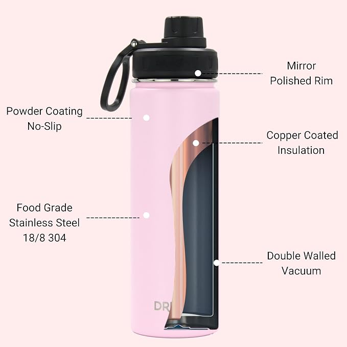 DRINCO Stainless Steel Water Bottle Spout Lid Vacuum Insulated Double Wall - Image 4