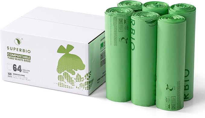 SUPERBIO 64 Gallon Compostable Yard Waste Bags, Lawn & Leaf Bags, Heavy Duty by SUPERBIOCOMPOSTABLEBAGS