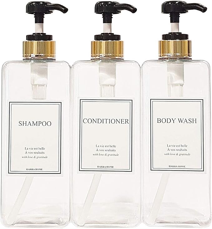 Modern Gold Design Large 27 oz Shampoo and Conditioner Dispensers by HARRA+HOME