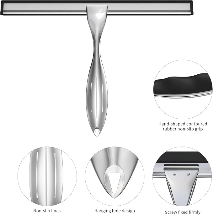 Shower Squeegee Set, 10-Inch Stainless Steel Squeegee - Image 2
