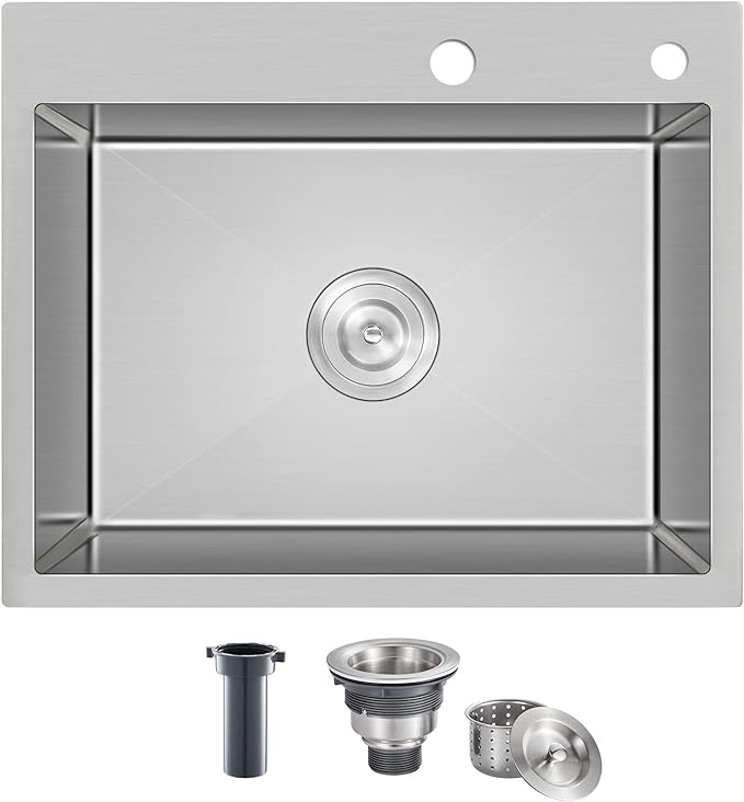 21.6x17.7 inch Drop in Kitchen Sink, Handmade 304 Stainless Steel Sink by OUGOO